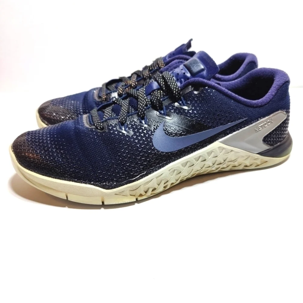 Nike Metcon 4 Metallic Navy Athletic Sneakers Women's Lace Up Shoes Size 10